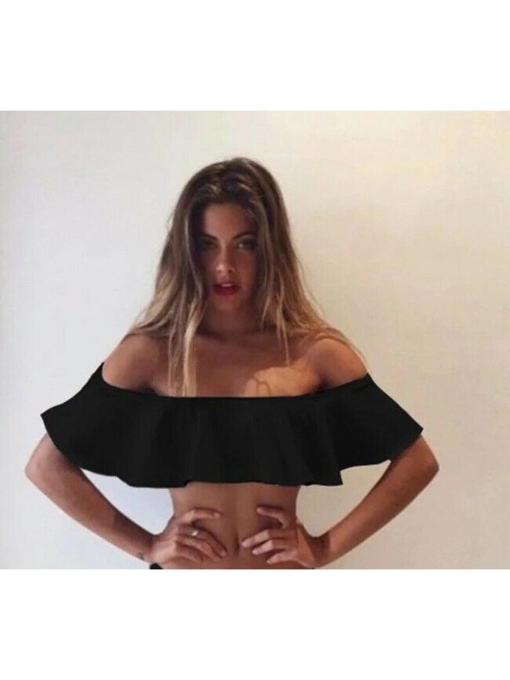 Los Angeles Boutique Black Strapless Off the Shoulder Bandeau Bikini Top L